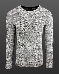 Moderner Herren Rundhals-Pullover im kontrastfarbigem Design Sweater 6234 Weiß