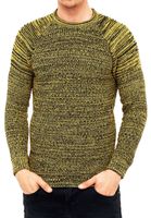 Urbaner Herren Feinstrick-Pullover Rundhals-Sweater Biker Knitwear Streetwear 6240 Gelb