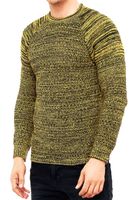 Urbaner Herren Feinstrick-Pullover Rundhals-Sweater Biker Knitwear Streetwear 6240 Gelb