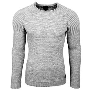 Urbaner Herren Feinstrick-Pullover Rundhals-Sweater Biker Knitwear Streetwear 6240 Grau