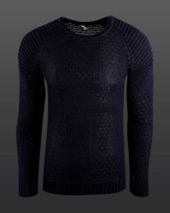 Urban Men's Fine Knit Crew Neck Sweater Biker Knitwear Streetwear 6240 Navy
