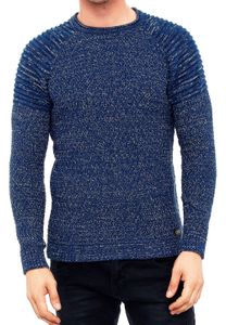 Urbaner Herren Feinstrick-Pullover Rundhals-Sweater Biker Knitwear Streetwear 6240 Petrol