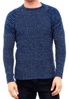 Urbaner Herren Feinstrick-Pullover Rundhals-Sweater Biker Knitwear Streetwear 6240 Petrol