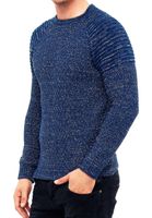 Urbaner Herren Feinstrick-Pullover Rundhals-Sweater Biker Knitwear Streetwear 6240 Petrol