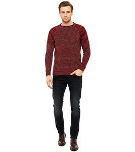 Urban Men's Fine Knit Crew Neck Sweater Biker Knitwear Streetwear 6240 Red