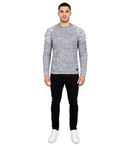 Pull homme en maille fine à col rond, style motard, streetwear 6240 Noir/Blanc