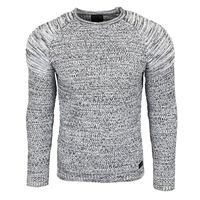 Urbaner Herren Feinstrick-Pullover Rundhals-Sweater Biker Knitwear Streetwear 6240 Schwarz/Weiß