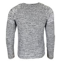 Urbaner Herren Feinstrick-Pullover Rundhals-Sweater Biker Knitwear Streetwear 6240 Schwarz/Weiß