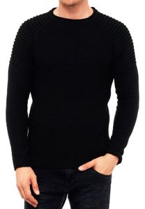 Urbaner Herren Feinstrick-Pullover Rundhals-Sweater Biker Knitwear Streetwear 6240 Schwarz