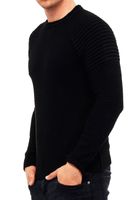 Urbaner Herren Feinstrick-Pullover Rundhals-Sweater Biker Knitwear Streetwear 6240 Schwarz