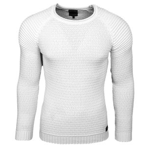 Urbaner Herren Feinstrick-Pullover Rundhals-Sweater Biker Knitwear Streetwear 6240 Weiß