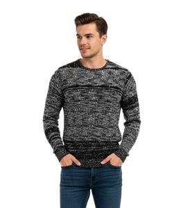 Vielseitiger Herren Rundhals-Pullover mit Punktmuster Strick-Sweater 6245 Schwarz