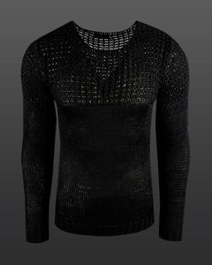 Pull homme à col rond uni en grosse maille ajourée, référence 6250, noir