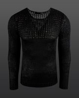 Einfarbiger Herren Rundhals-Pullover im löchrigem Grobstrick Sweater 6250 Schwarz