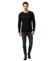 Einfarbiger Herren Rundhals-Pullover im löchrigem Grobstrick Sweater 6250 Schwarz