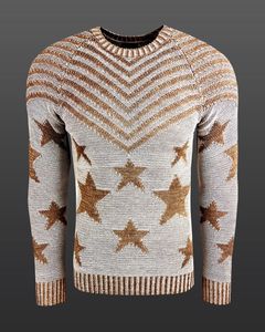 Modischer Herren Rundhals-Pullover im "USA Stars & Stripes"-Design Strick-Sweater 6263 Beige