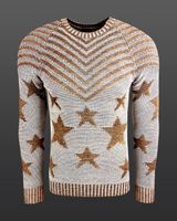 Modischer Herren Rundhals-Pullover im "USA Stars & Stripes"-Design Strick-Sweater 6263 Beige