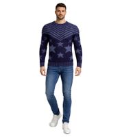 Modischer Herren Rundhals-Pullover im "USA Stars & Stripes"-Design Strick-Sweater 6263 Blau