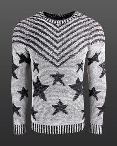 Pull homme tendance à col rond, motif « USA Stars & Stripes », en maille grise (réf. 6263).
