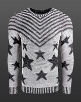 Modischer Herren Rundhals-Pullover im "USA Stars & Stripes"-Design Strick-Sweater 6263 Grau