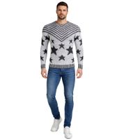 Modischer Herren Rundhals-Pullover im "USA Stars & Stripes"-Design Strick-Sweater 6263 Grau