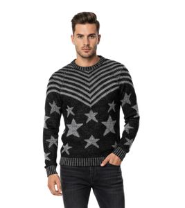 Fashionable men's crew neck sweater in "USA Stars & Stripes" design, knit sweater 6263, black