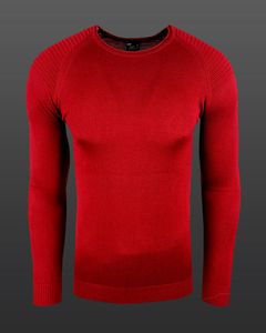 Stylischer Herren Strick-Pullover Biker-Look Slim Fit Rundhals-Sweater 6269 Rot