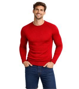 Stylish men's knit sweater, biker look, slim fit, crew neck sweater 6269 Red