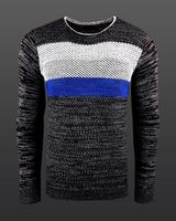Moderner Herren Strickpullover im Colorblock Slim Fit Rundhals-Sweater 6272 Anthrazit/Grau/Blau