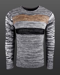 Moderner Herren Strickpullover im Colorblock Slim Fit Rundhals-Sweater 6272 Grau/Schwarz