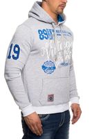 Casual men's hooded sweater with vintage print, kangaroo pocket, hoodie 6870 Grey