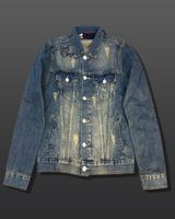 Stylische Herren Jeans-Jacke im Vintage-Look Used Waschung Kentkragen Denim-Jacke 8220 Vintage Blau