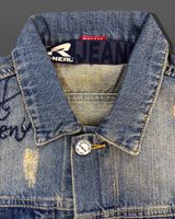 Stylische Herren Jeans-Jacke im Vintage-Look Used Waschung Kentkragen Denim-Jacke 8220 Vintage Blau