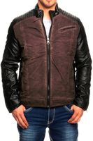 Modern men's biker jacket, washed look, faux leather sleeves, slim fit, transitional jacket, 8833 Bordeaux