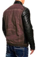 Modern men's biker jacket, washed look, faux leather sleeves, slim fit, transitional jacket, 8833 Bordeaux