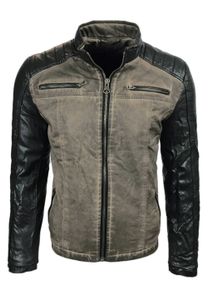 Stylish men's biker jacket, washed look, faux leather, sleeves, slim fit, transitional jacket, 8834 Beige