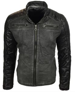 Stylish men's biker jacket, washed look, faux leather sleeves, slim fit, transitional jacket, 8834, black