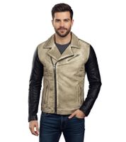 Lässige Herren Biker-Jacke Washed Design mit Kunstleder Ärmeln Slim Fit Übergangs-Jacke 8837 Beige
