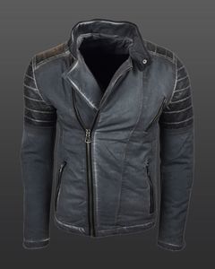 Trendige Herren Biker-Jacke Washed Look mit Kunstleder Ärmeln Slim Fit Übergangs-Jacke 8840 Anthrazit