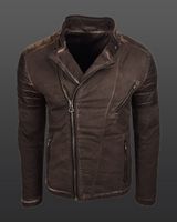 Trendige Herren Biker-Jacke Washed Look mit Kunstleder Ärmeln Slim Fit Übergangs-Jacke 8840 Braun