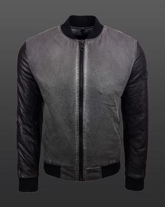 Sportliche Herren College-Jacke Washed Look mit Kunstleder Ärmeln Slim Fit Übergangs-Jacke 8842 Anthrazit