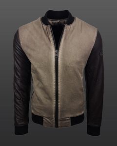 Sportliche Herren College-Jacke Washed Look mit Kunstleder Ärmeln Slim Fit Übergangs-Jacke 8842 Beige