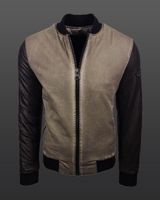 Men's sporty college jacket, washed look with faux leather sleeves, slim fit, transitional jacket 8842 Beige