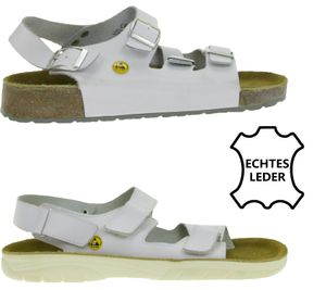 Slip-resistant HSM men's and women's work sandals, ESD-compliant, genuine leather shoes, protection class SRC or SRA, mules, professional shoes, factory second-hand, B-grade, medical shoes, white
