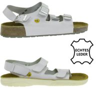 Slip-resistant HSM men's and women's work sandals, ESD-compliant, genuine leather shoes, protection class SRC or SRA, mules, professional shoes, factory second-hand, B-grade, medical shoes, white