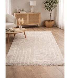 Soft Kilim Rug with Fringes, Living Room Rug, Home Accessory, Cotton Rug, Decorative Rug 903706 Beige