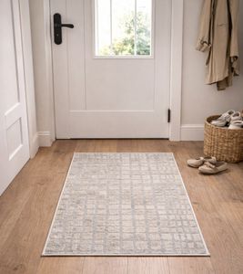 Modern geometric hallway rug, ideal for hallways and bathrooms, 955885 Beige/Gray