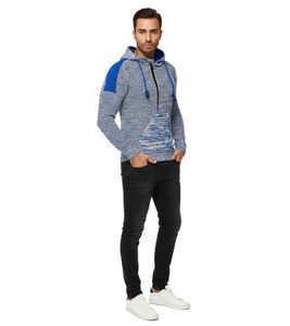 Pull à capuche en maille épaisse pour homme, modèle 13290 Sax-Blue