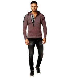 Pull à capuche en maille épaisse pour homme, gris/rouge, référence 13290