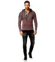 Pull à capuche en maille épaisse pour homme, gris/rouge, référence 13290
